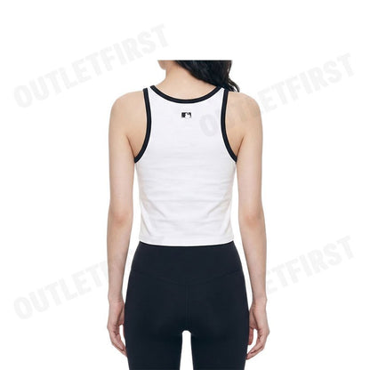 MLB รุ่น VARSITY VINTAGE SLIM-FIT CROPPED SLEEVELESS TOP CODE: 3FTOV0153 50WHS  เสื้อกล้าม เสื้อกล้ามผู้หญิง เสื้อสีขาว